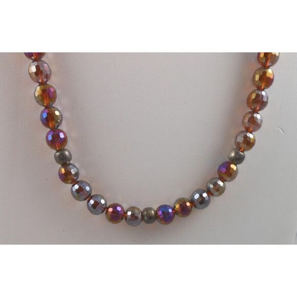 Vintage Handmade Glass Crystal Beaded Necklace Heart Toggle Red Blue Purple AB - Picture 1 of 10